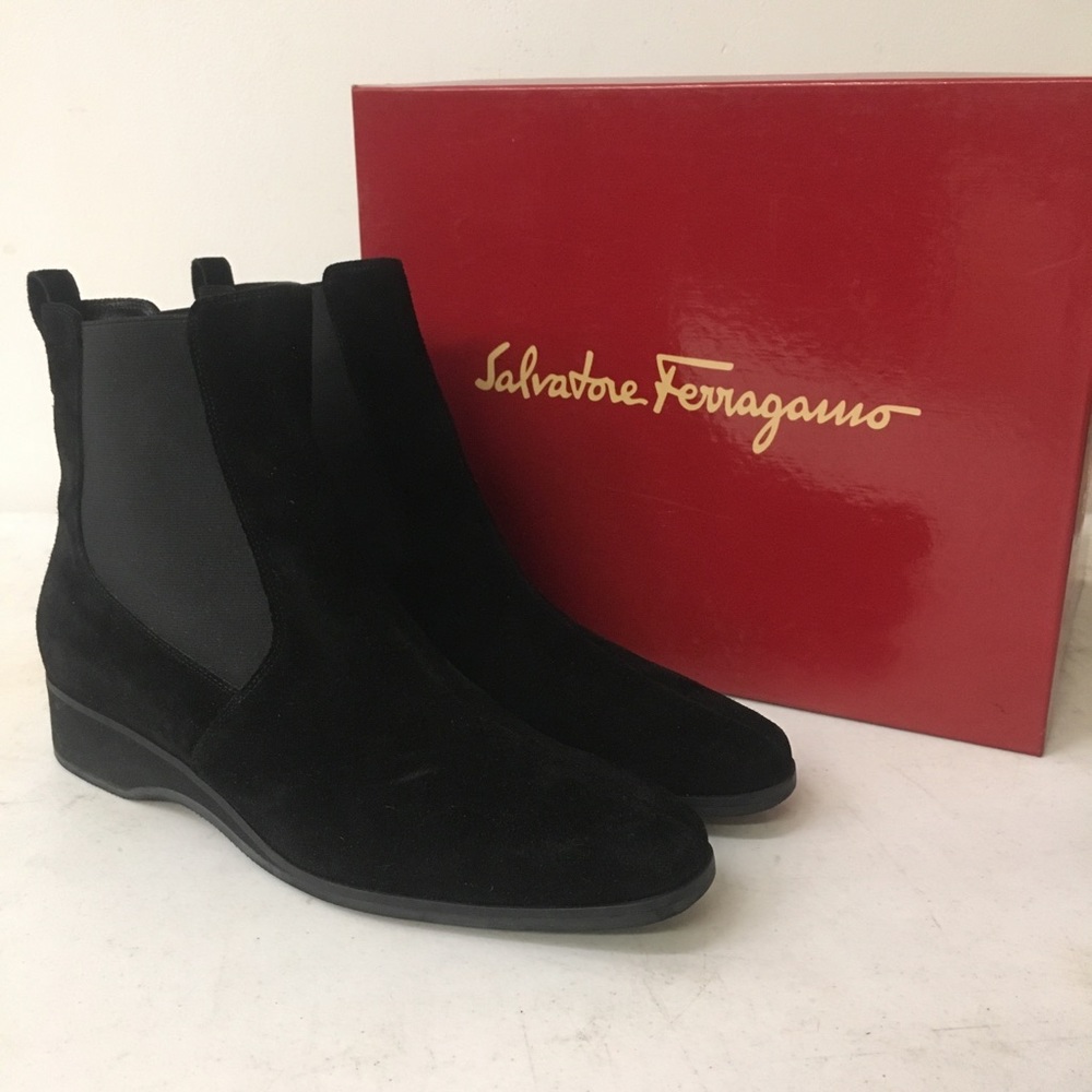 Salvatore Ferragamo Black Suede Garth Ankle Boots